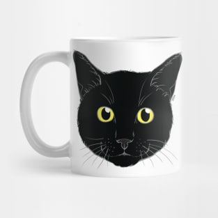 Black Cat Face Yellow Eyes Mug